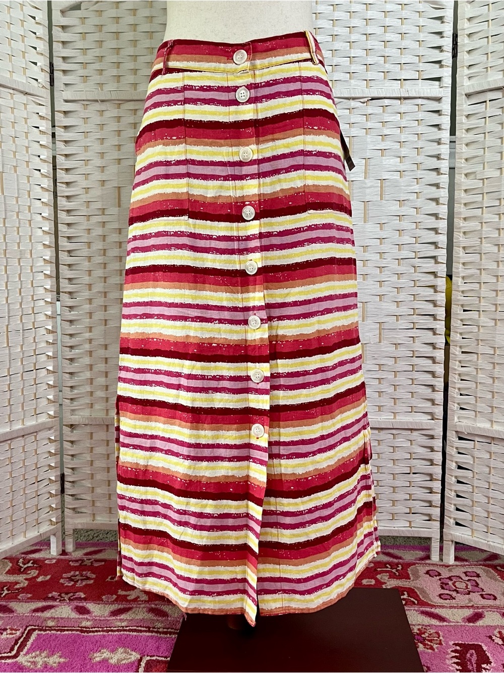 For Cynthia Multicolor Striped Linen Blend Maxi Skirt - NWT Medium